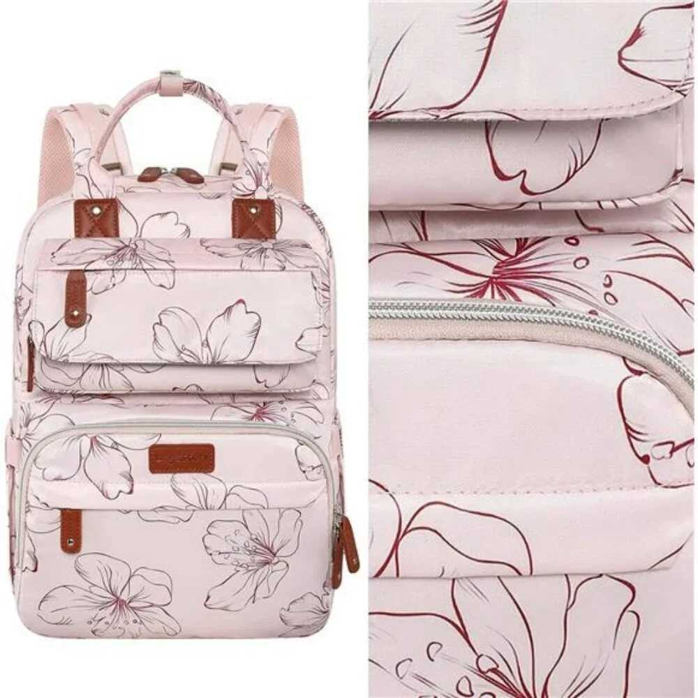 Large Pink Floral Diaper Bag Backpack Baby Girl Travel Organizer with Pockets